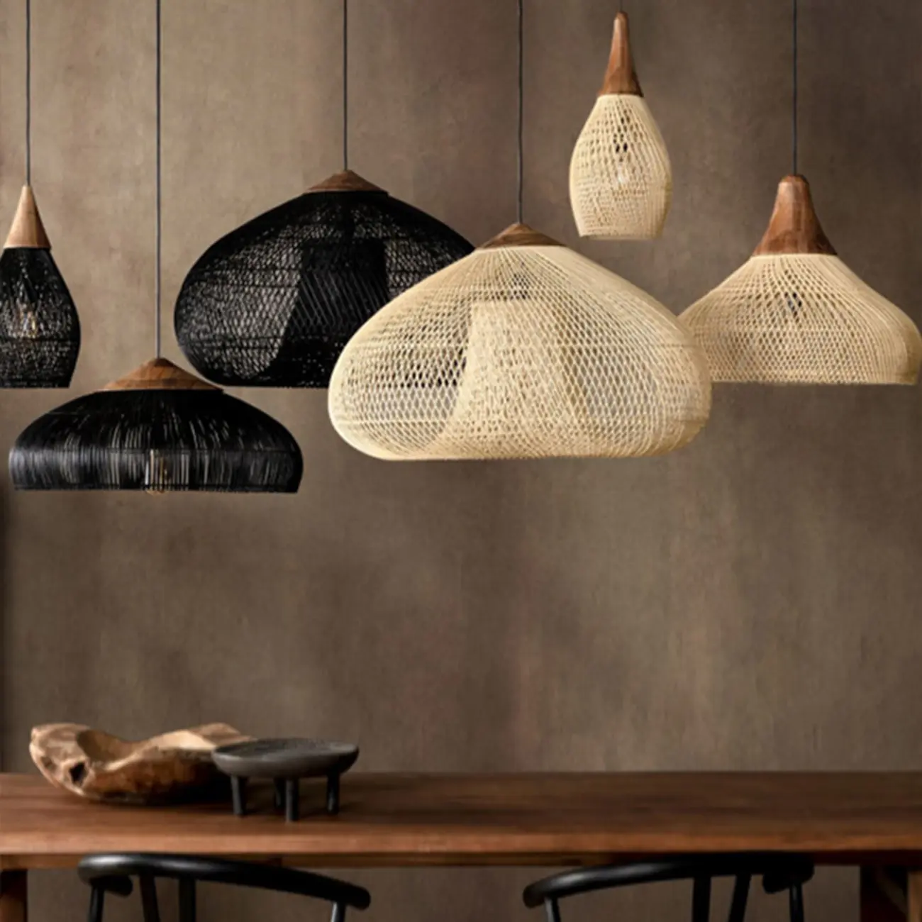 Wabi sabi style Rattan Bamboo Pendant Lights