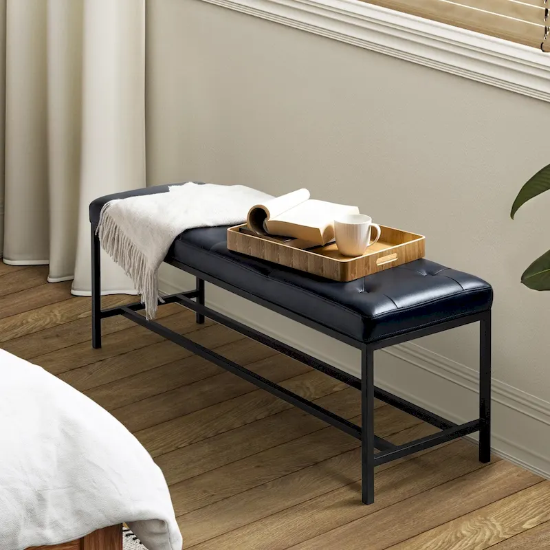 50-Inch Contemporary Upholstered Bench with Metal Legs