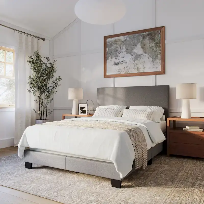 Full/Double Upholstered Bed Frame with Padded Headboard