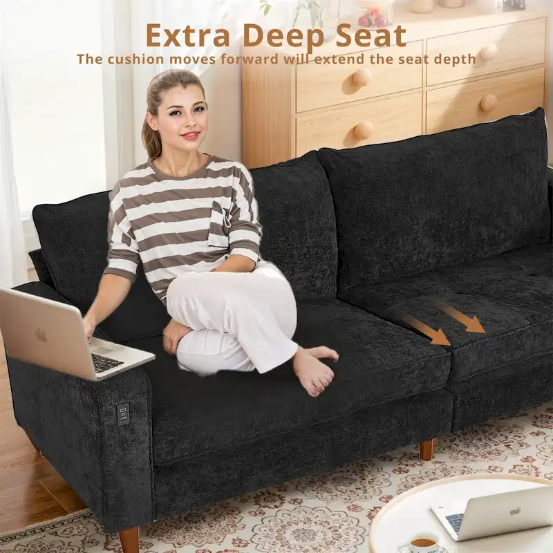 82.6 Inch Modern Living Room Chenille Recliner Sofa, loveseat Sofa,Removable Sofa Cover with USB, Easy to Instal