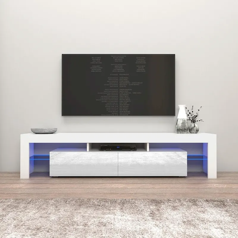 White 79-Inch TV Stand with LED Lights