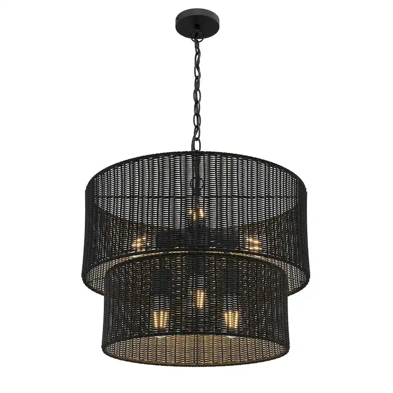 Farmhouse Matte Black Hand-Woven Rattan Craft Pendant Light