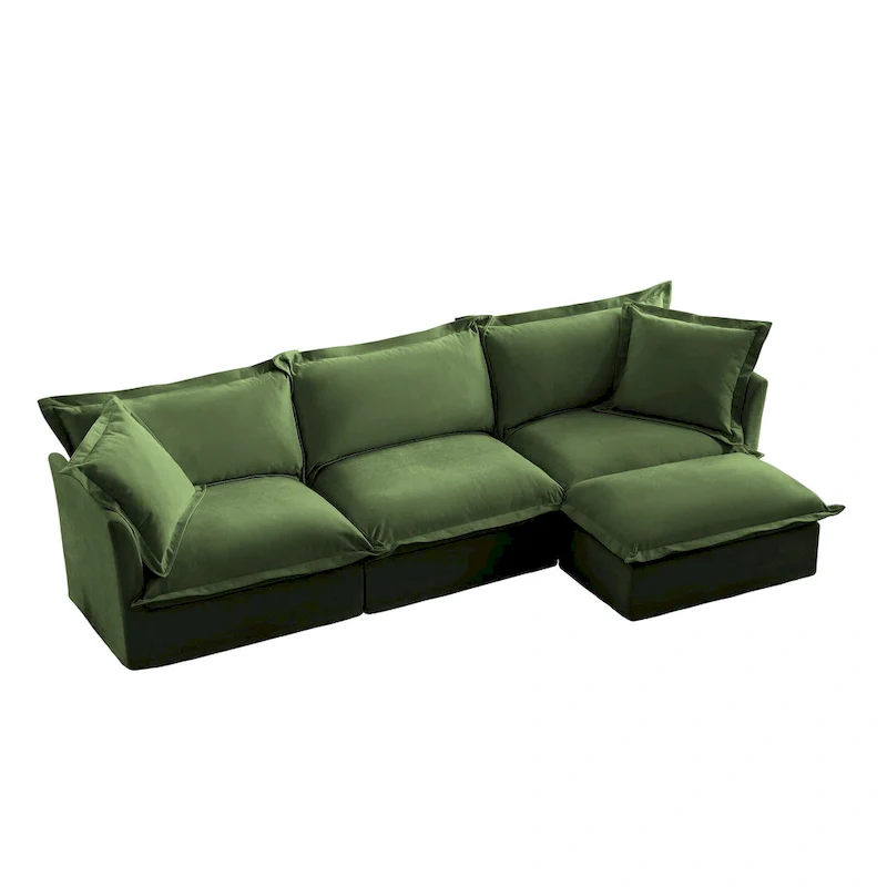 120 Chenille L-Shaped Sectional with Convertible Ottoman & 2 Pillows and 3-Seater Cloud Couch
