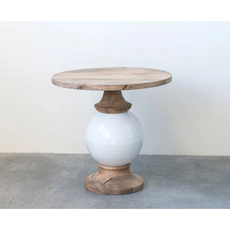 Round Mango Wood and Metal Pedestal Table,