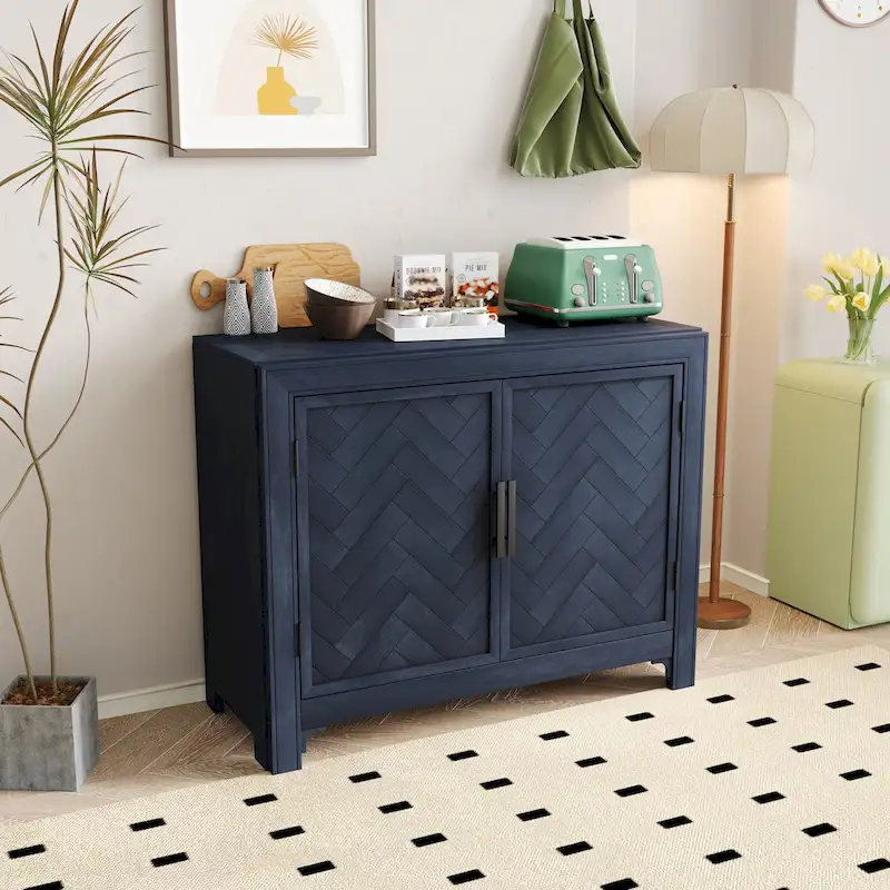 Antique Blue 2-Door Console Table with 2 Shelves