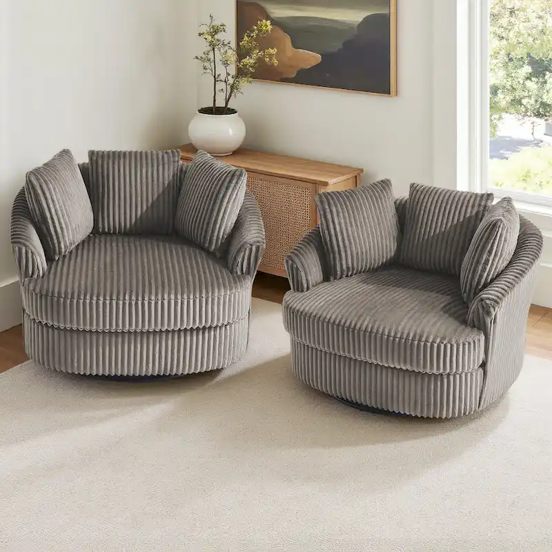 DREAMSIDEA 2 Set Recessed Arm Slipcovered Swivel Barrel Chair
