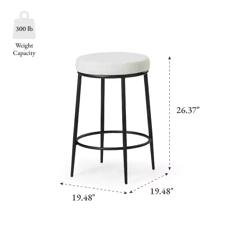 Maven Lane Stella Backless Metal Counter Stool with Fabric Upholstered Seat 26