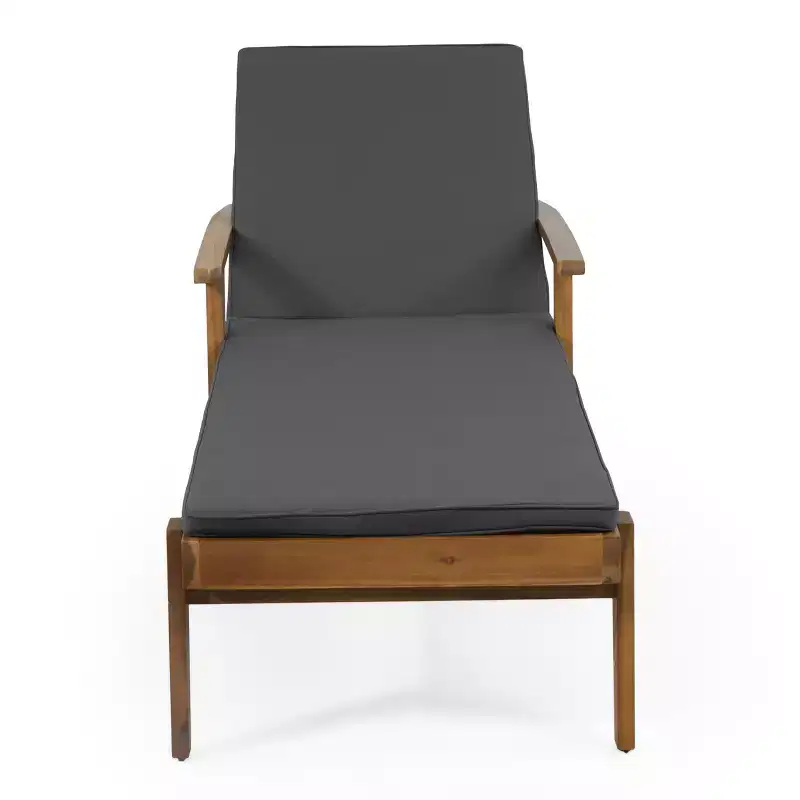Acacia Wood Chaise Lounge with Cushion, 5-Position Reclining Patio Lounger