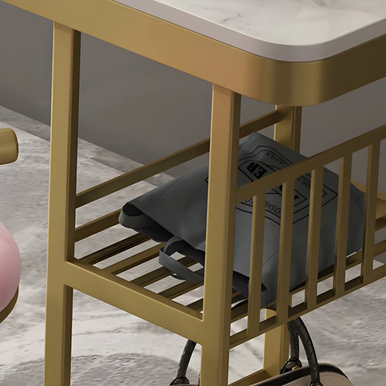 Glam Gold White Faux Marble Shelf Bar Tables