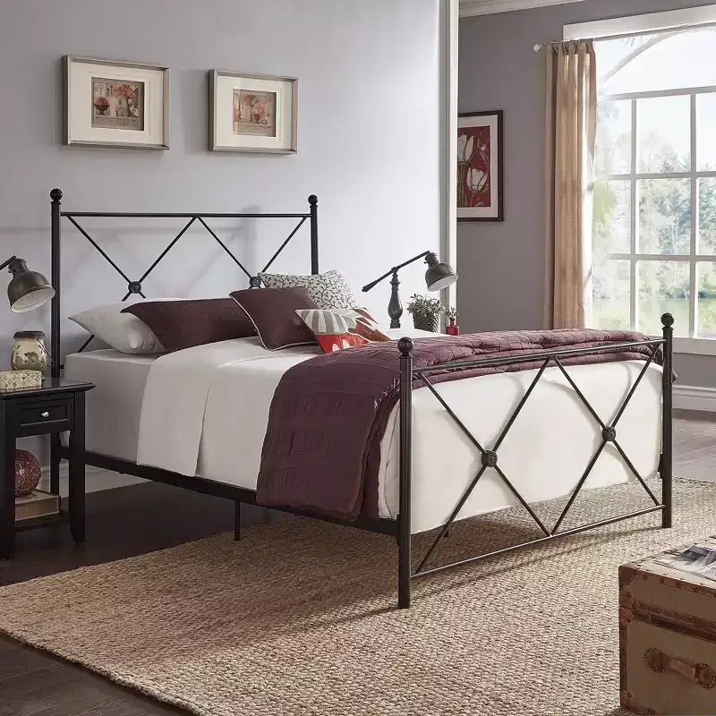 Nelley Double X Black Metal Queen Bed - Black - iNSPIRE Q