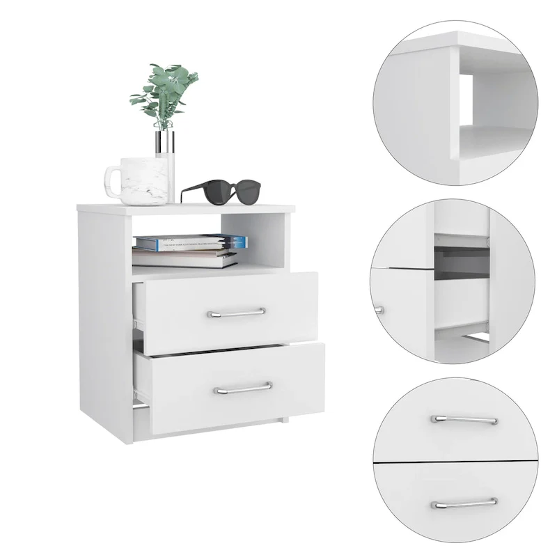 FM Furniture Oklahoma Nightstand with Two Drawers, and One Shelf