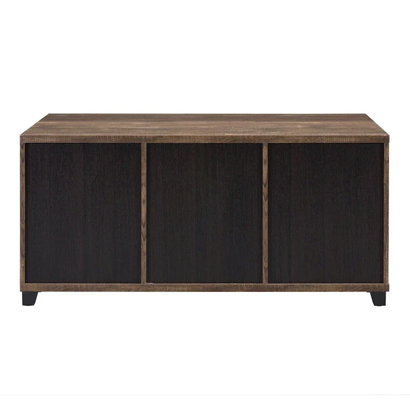 Rustic Oak Coffee Table - Antique Oak & Black - Sliding Barn Doors with Glass