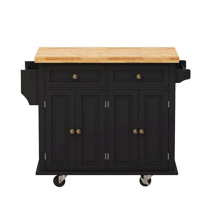 43.31 in. Kitchen Island Cart with 2 Cabinets and Spice Rack