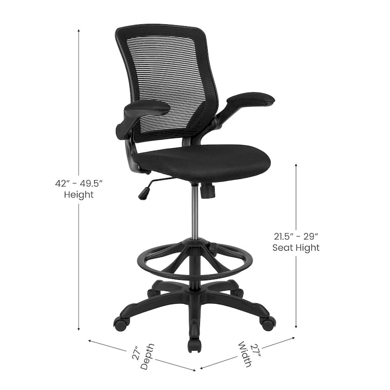 Mid-Back Mesh Ergonomic Drafting Chair with Foot Ring and Flip-Up Arms