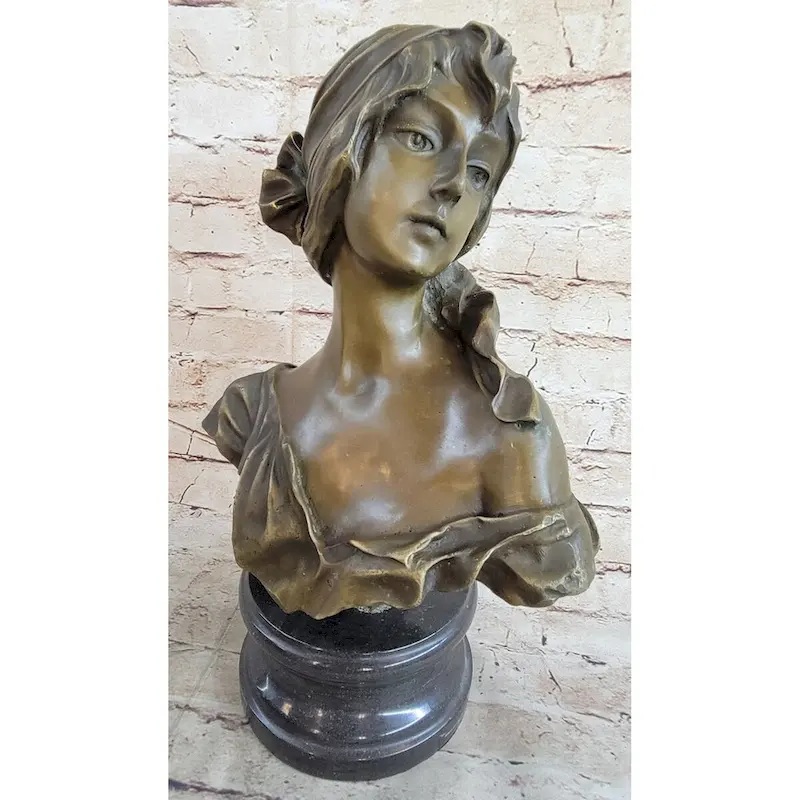 Milo MaidenS Gaze  Elegant Bronze Female Bust Sculpture On Marble Base