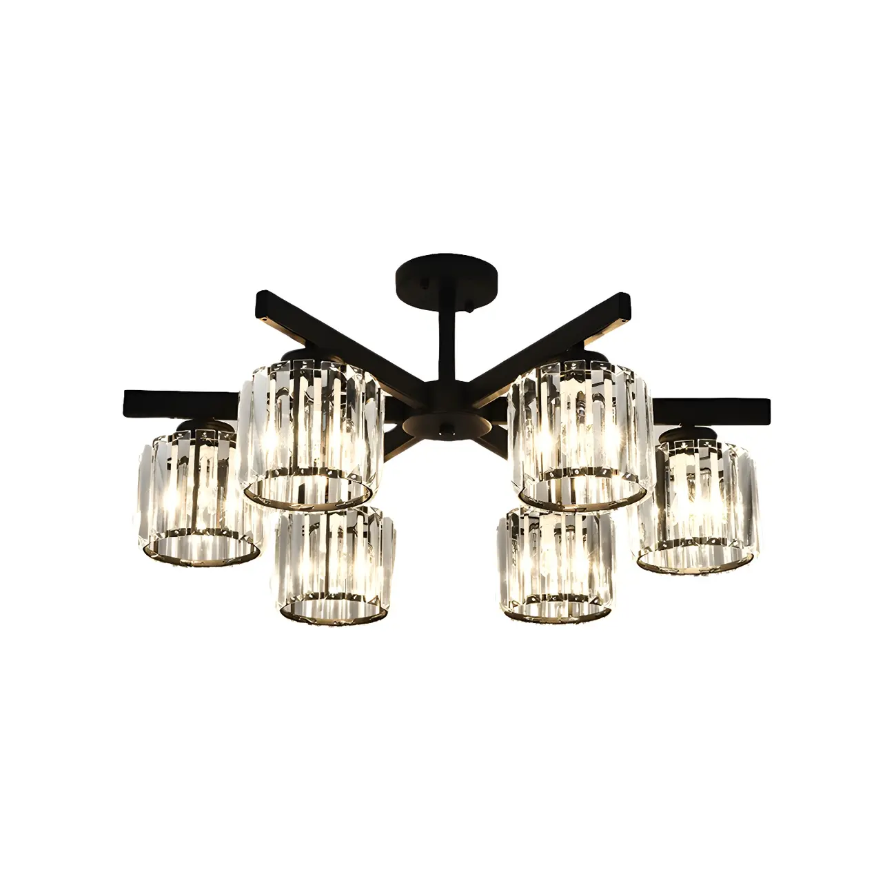 Modern Large Black Cylinder Crystal Semi Flush Ceiling Light