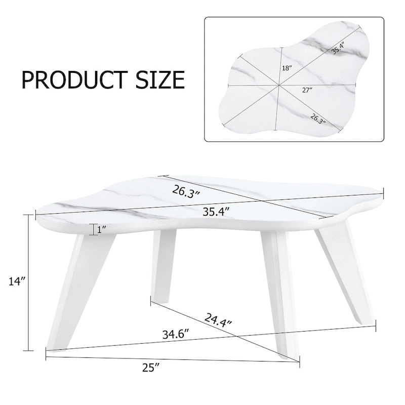 Modern Cloud Shaped White Coffee Table with Solid Wood Legs