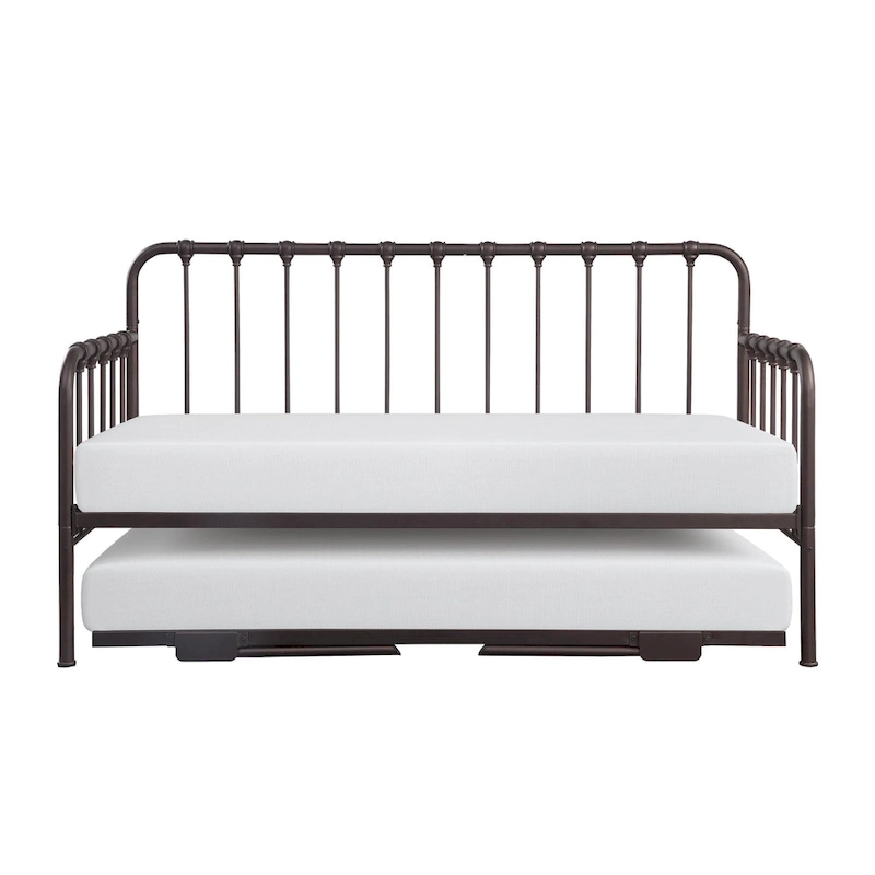 Ziva Daybed with Lift Up Trundle, Dark Bronze Metal Frame, Folding Legs