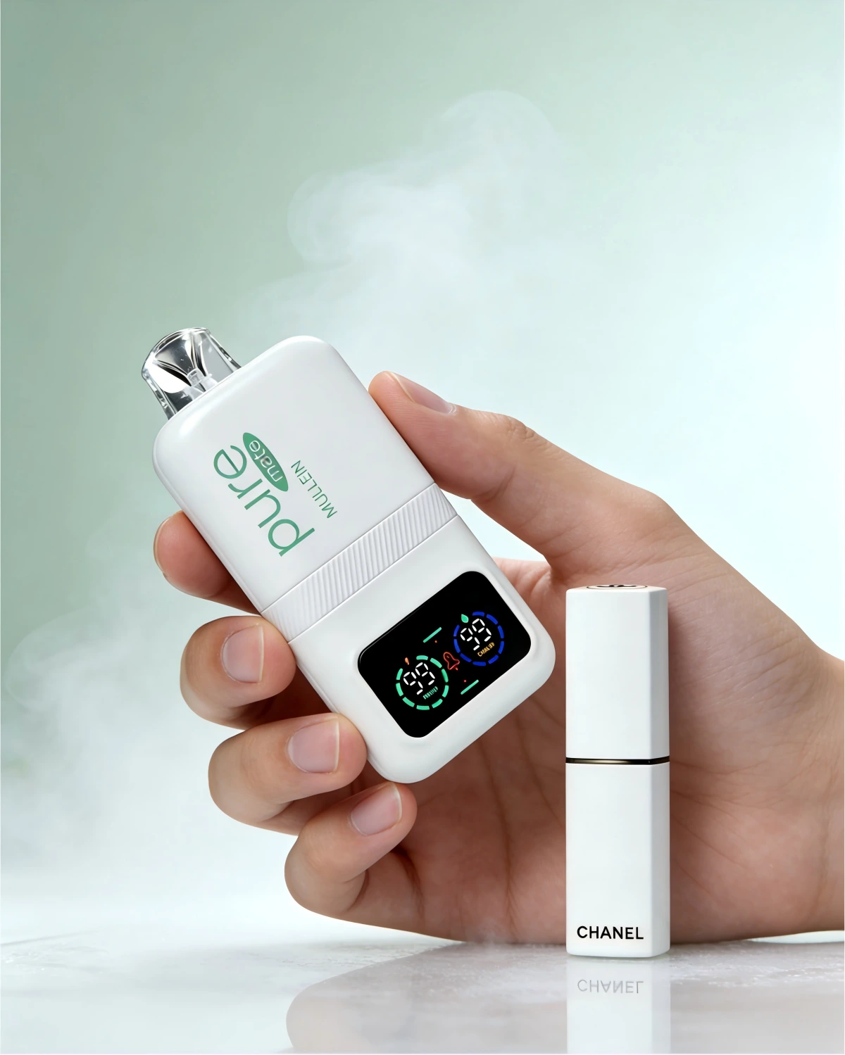 Pure Mate 10000 herbal diffuser with smart LCD screen shown handheld