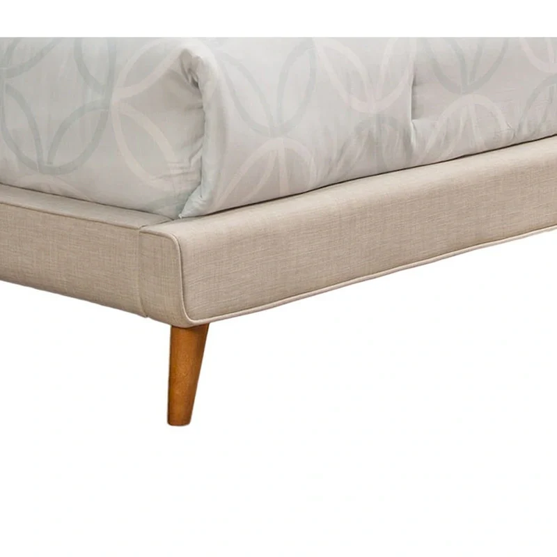 Light Grey Mid-Century Modern Linen Upholstered Platform Bed | Full/Queen/King/Cal King