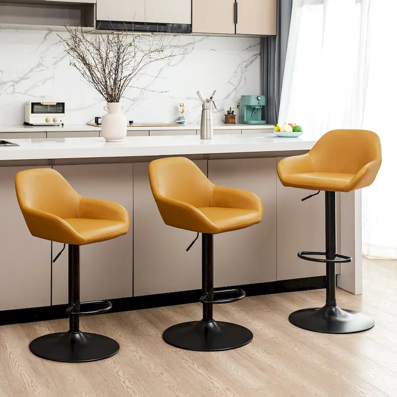 Glitzhome Set of 3 Mid-Century Modern Adjustable Swivel Bar Stools - Set of 3
