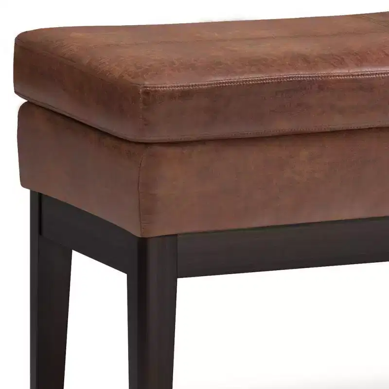 Distressed Saddle Brown / Greige Mid-Century Rectangle Ottoman Bench, Seats 2