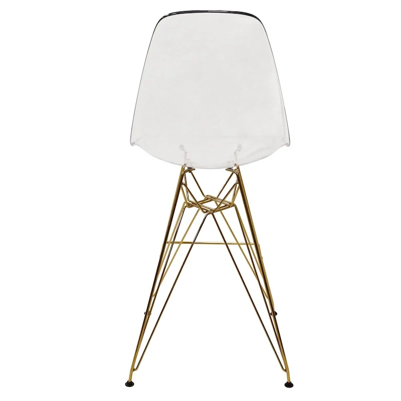 LeisureMod Cresco Acrylic Barstool with Gold Chrome Base and Footrest