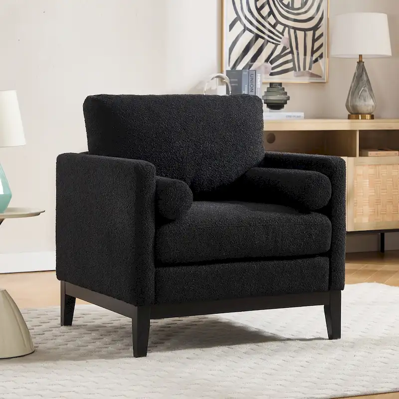 35.4 W Modern Reading Chair,Upholstered Accent Chair with Pillows and Wood Legs
