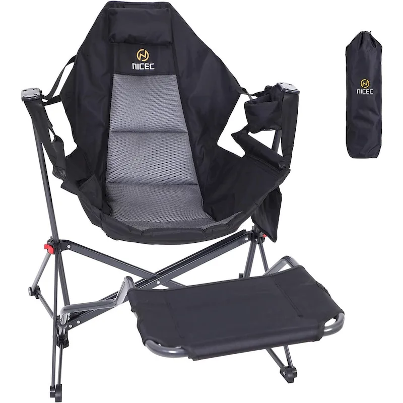 Hammock Camping Chair with Footrest, Camping Chair, Hammock with Stand, Swing Chair, with Cup Holder, Side Pocket, Heavy Duty
