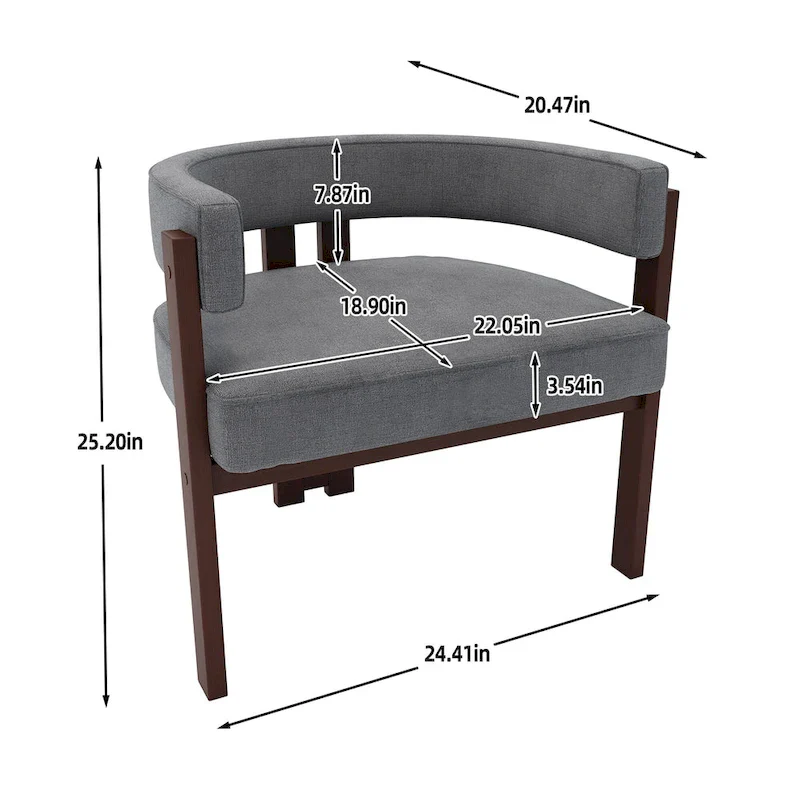 Modern Upholstered Accent Chair with Open Back, Barrel Style