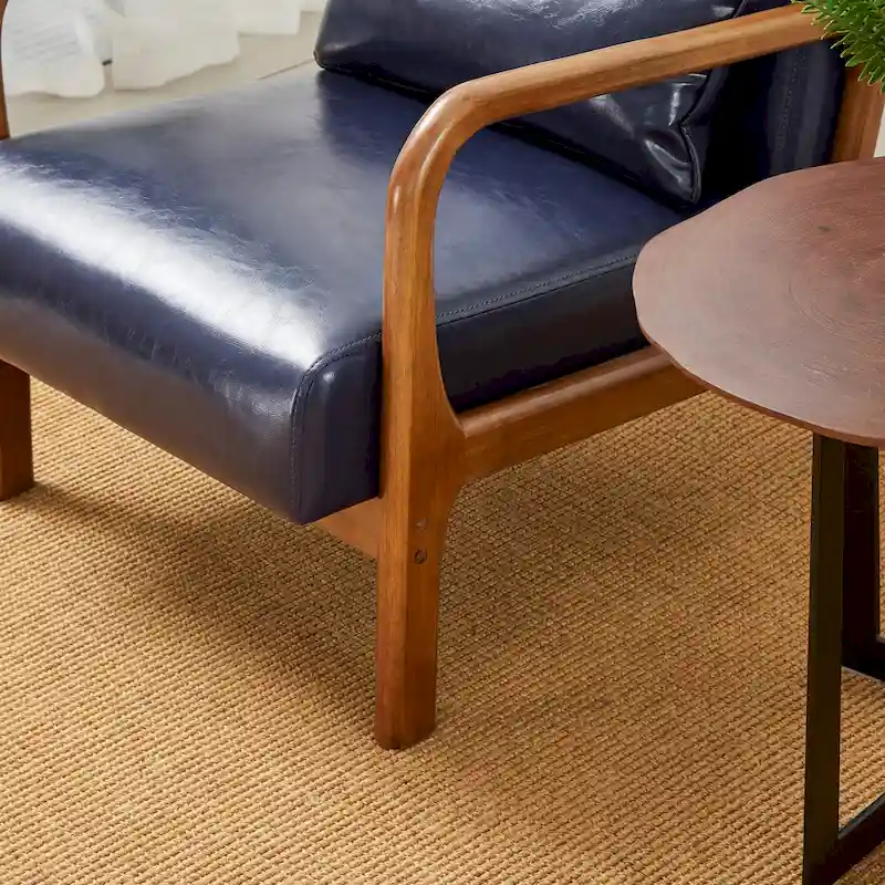 Glitzhome 30.75 H Mid-Century PU Leather Armchair with Ottoman Set