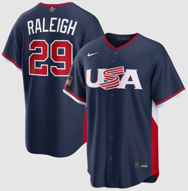 USA Baseball Cal Raleigh Navy 2026 World Baseball Classic Road Stadium Jersey