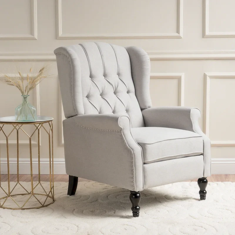 Tufted Fabric Wingback Recliner Club Chair