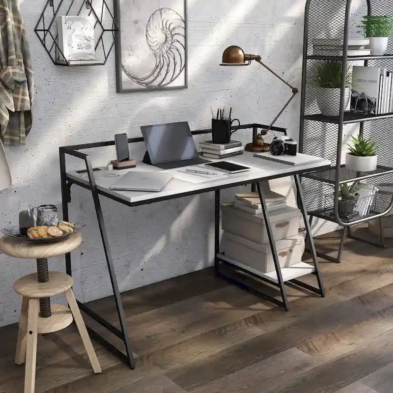Industrial 49-inch Steel Computer Desk with USBs
