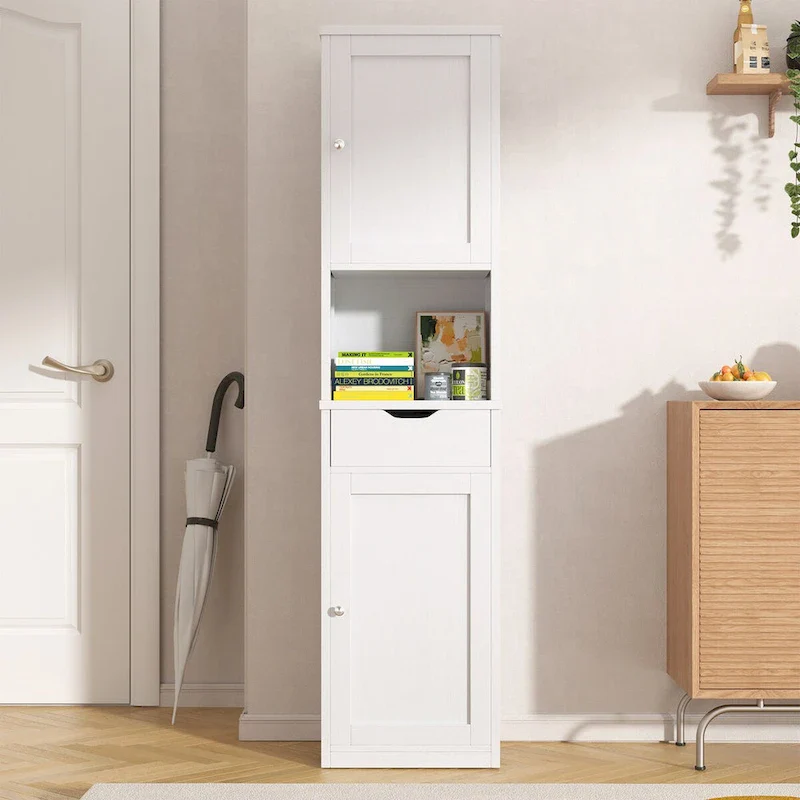 Tall Bathroom Storage Cabinet, 64H Freestanding Narrow Storage Pantry Cabinet