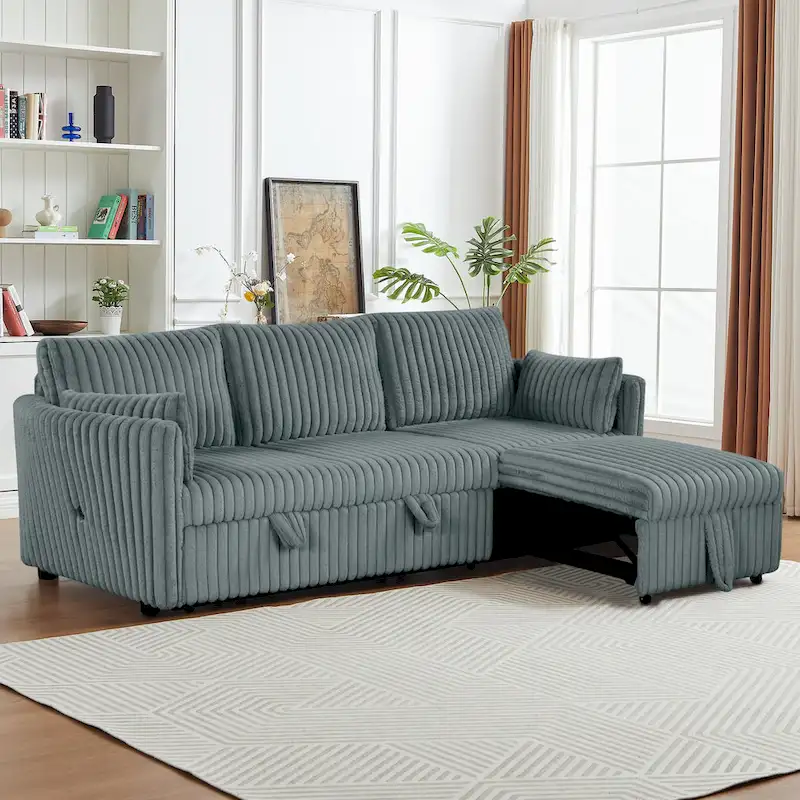 Modern Fabric Sleeper Sectional with USB and 2 pillows