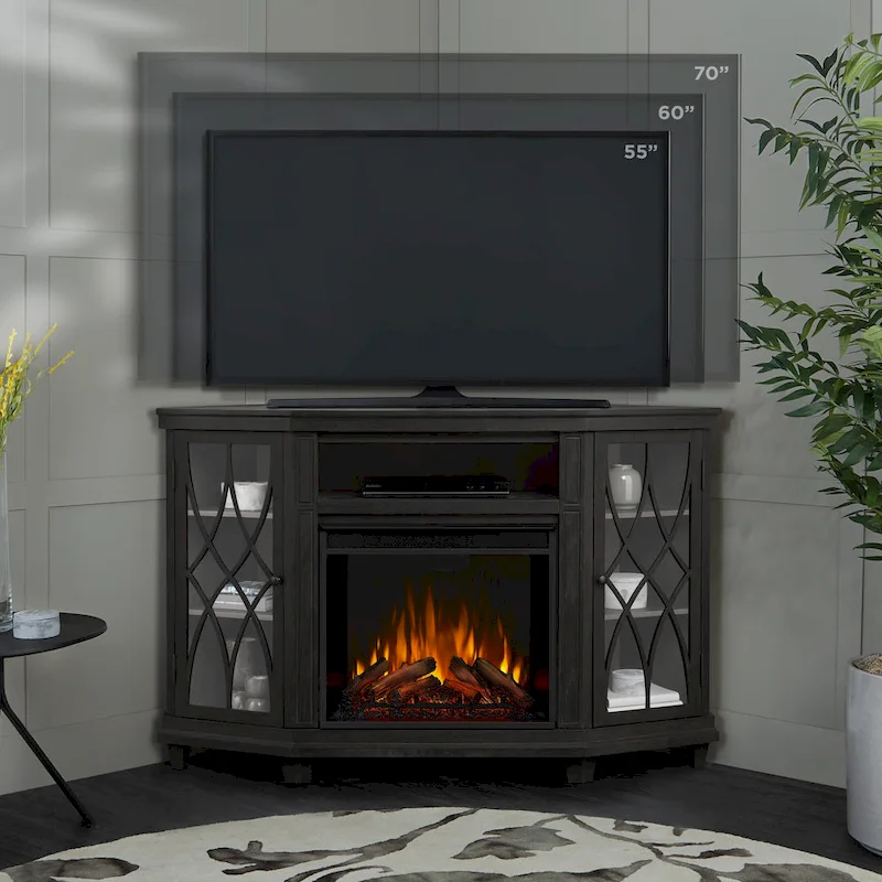 Lynette 56  TV Stand Electric Fireplace Gray