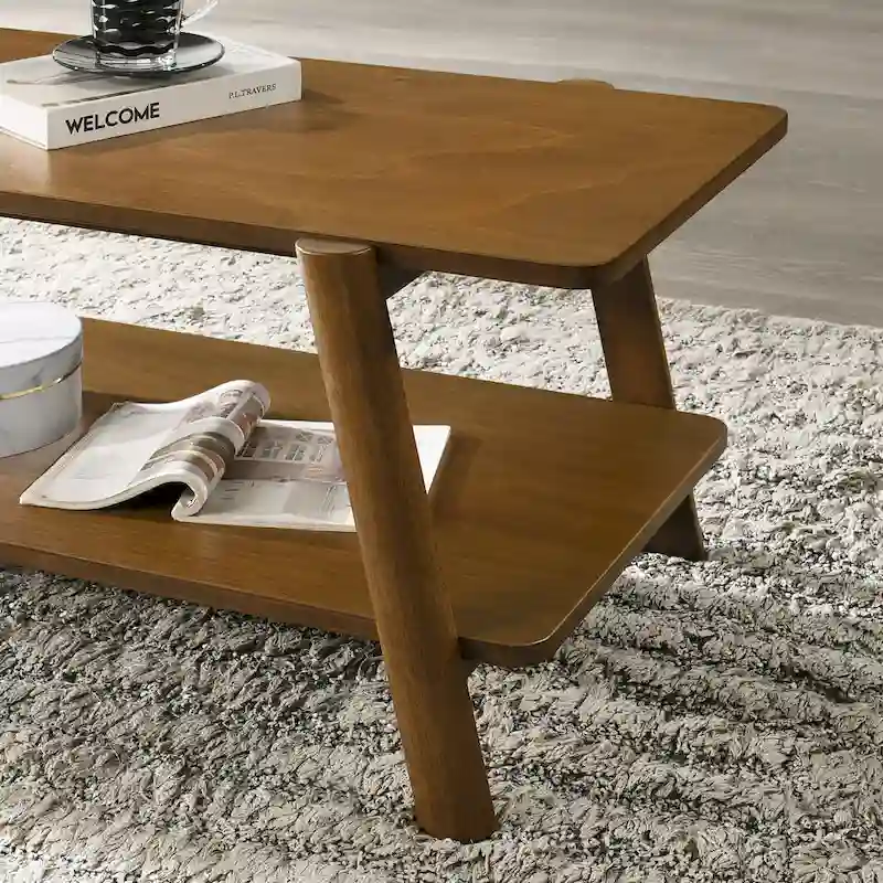 Mid-Century Modern Wood Shelf Coffee Table