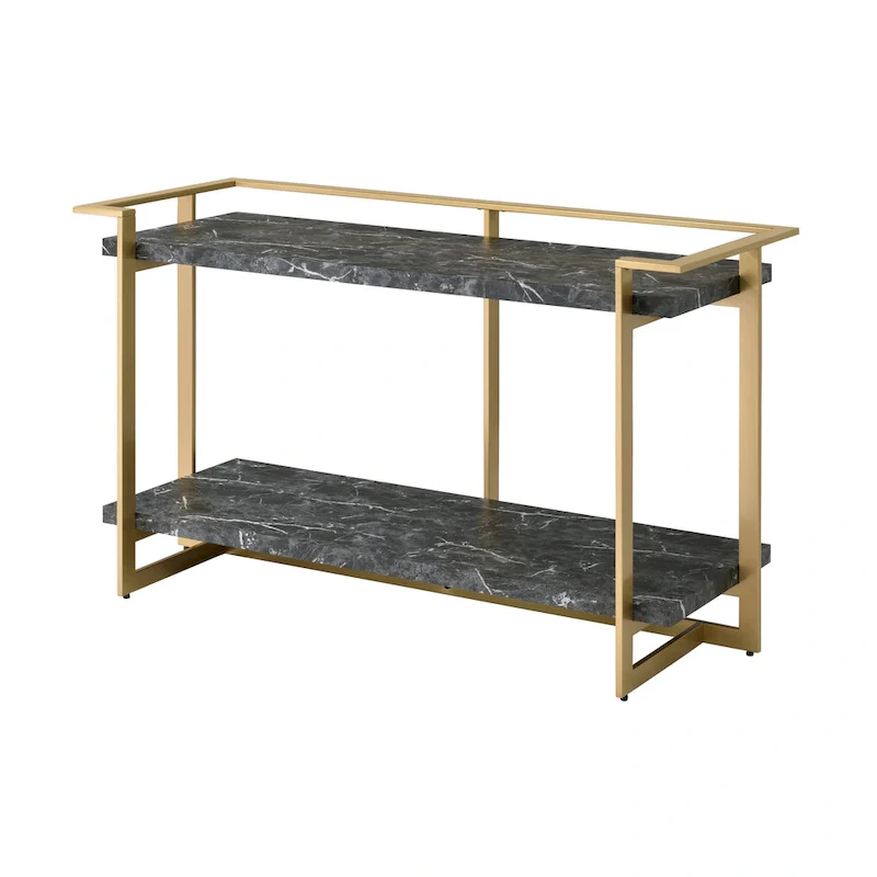 Lovell Glam Gold and Black 51-inch Faux Marble 1-Shelf Sofa Table by