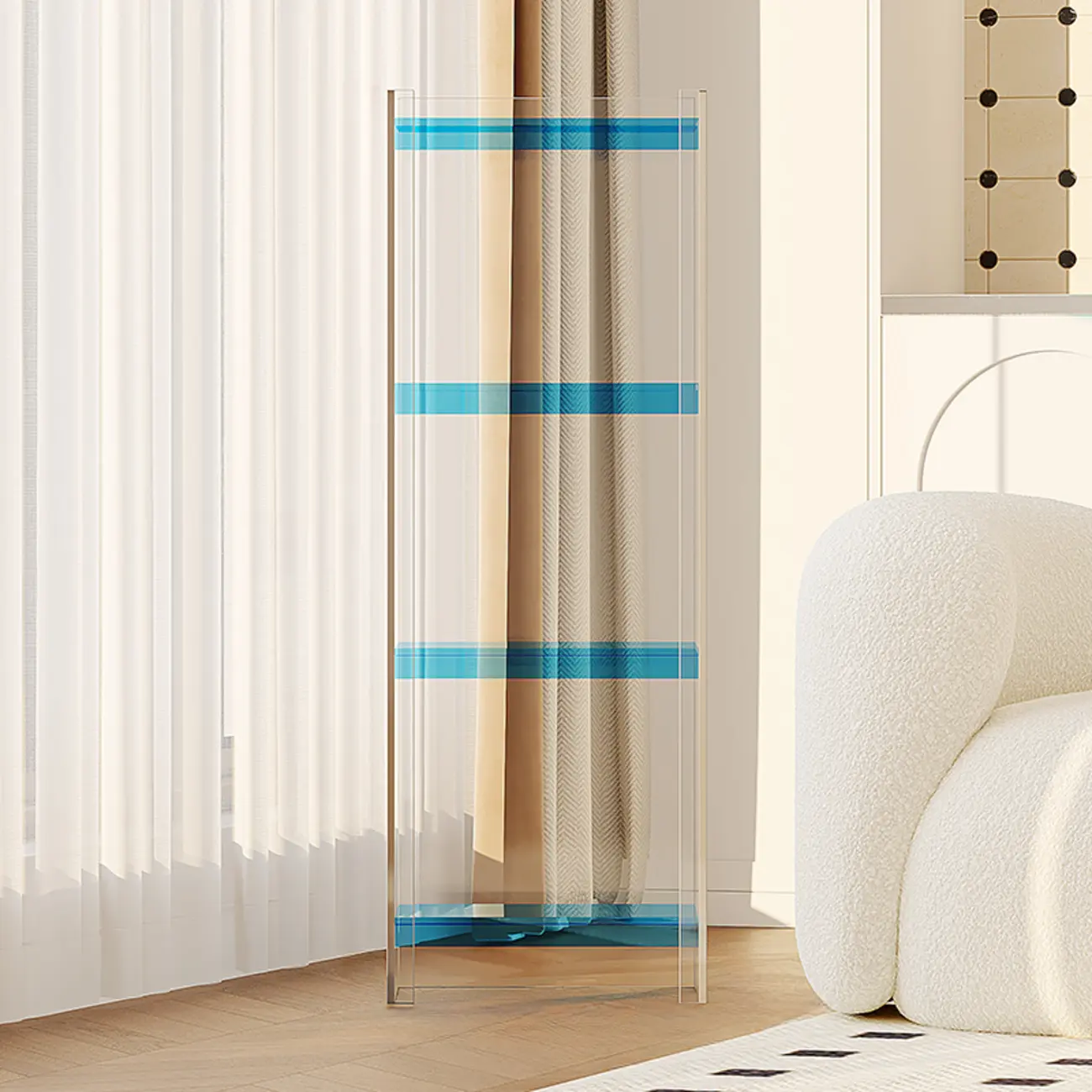 Minimalism Clear Acrylic 4-Tier Vertical Narrow Bookcase