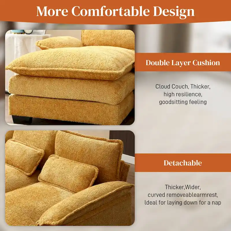 Ouyessir Large Chenille Fabric U-shaped Sectional Sofa with Cushions