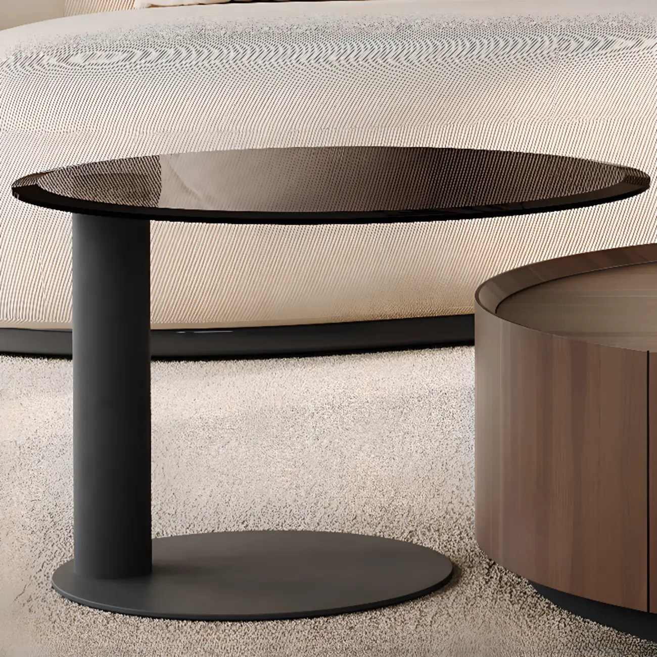 Brown Round Sleek Round Wood Coffee Table with Storage
