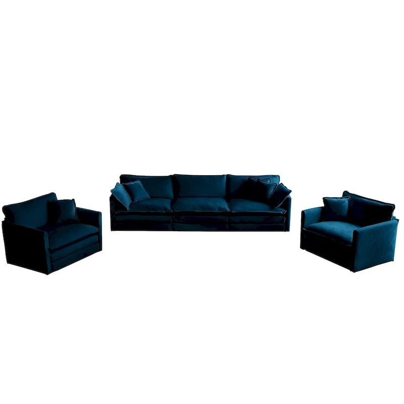 Sofa Set of 3, 1+1+3 Seats Living Room Sofa Set, Accent Chair, Loveseat, and Three-Seat Sofa Modern Style Round Arms 3 Piece Sof