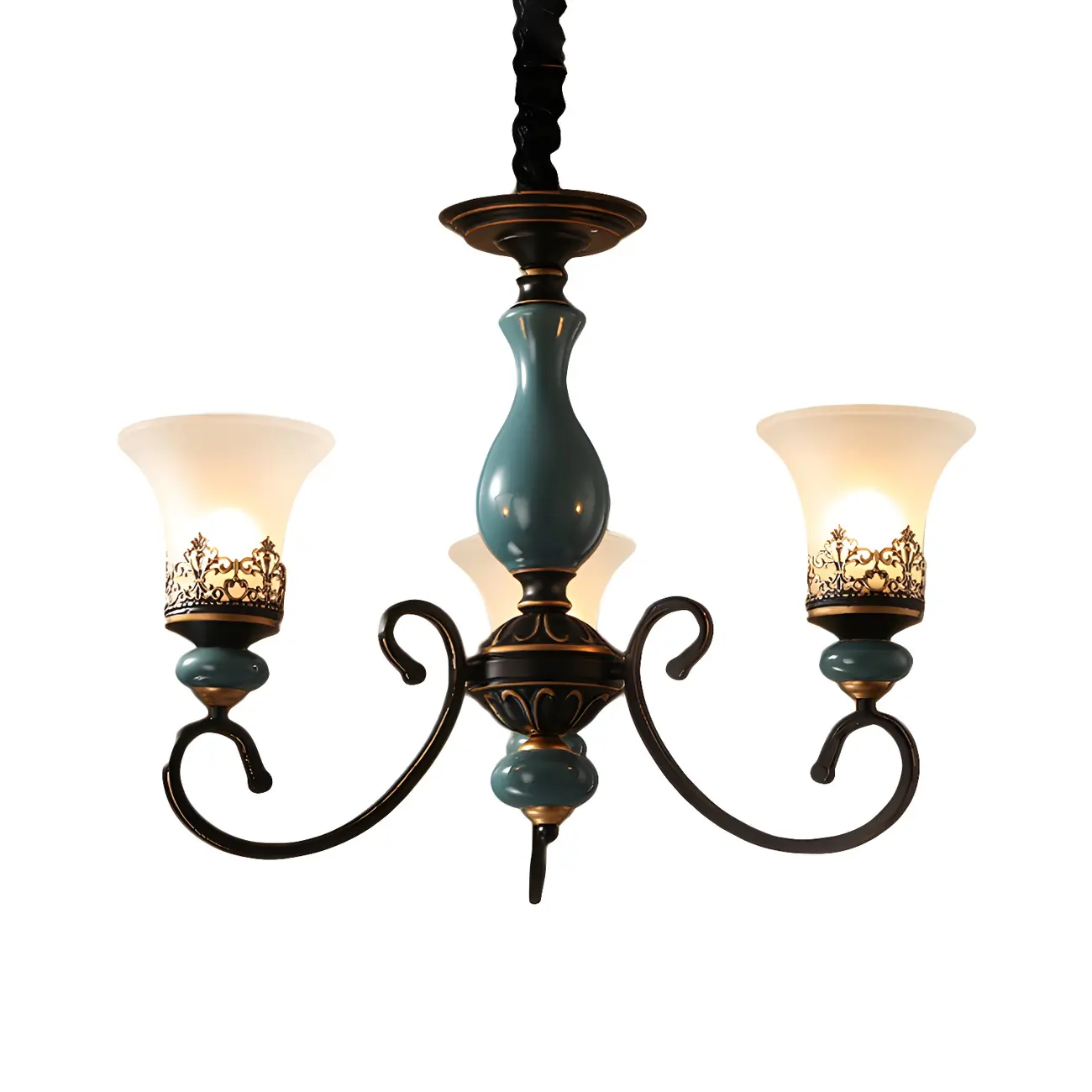 Classical Frosted Glass Blue Ceramic Up Chandelier