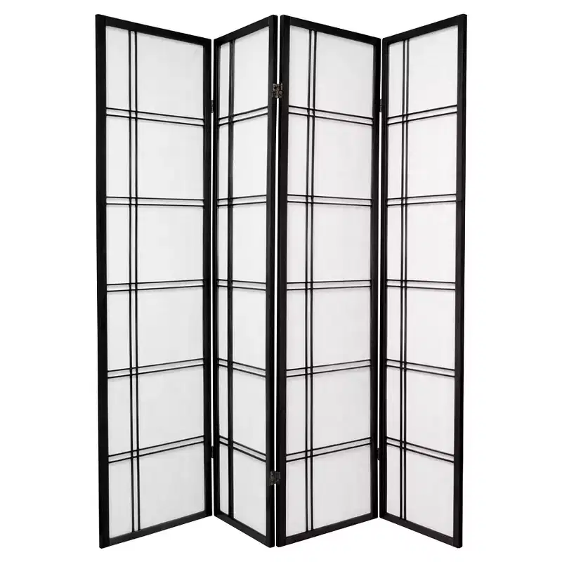 6 ft. Tall Double Cross Shoji Screen - Black (4 Panels)