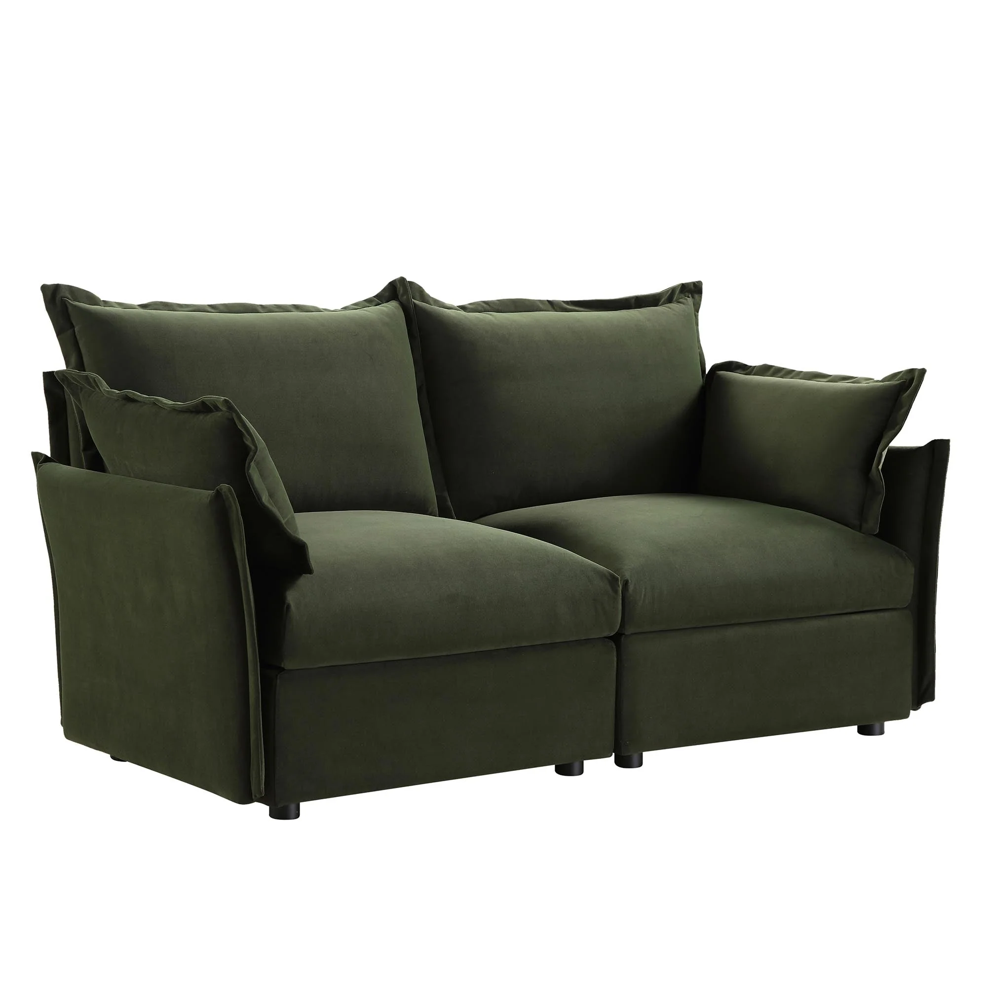 Pillow Edge Moss Green Velvet Sectional Sofa, 2-Seater