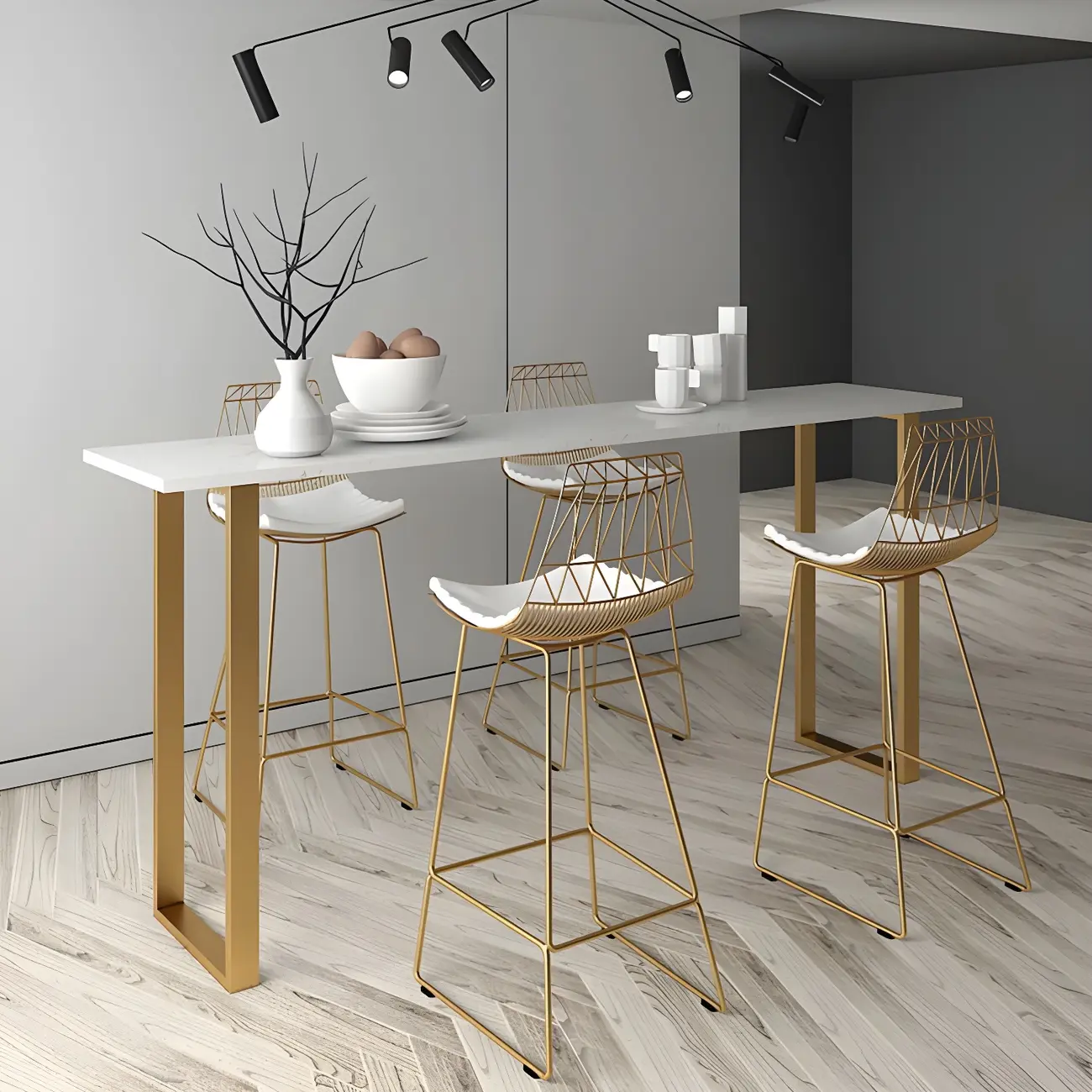 Black Rectangle Marble Tall Bar Table Gold Base