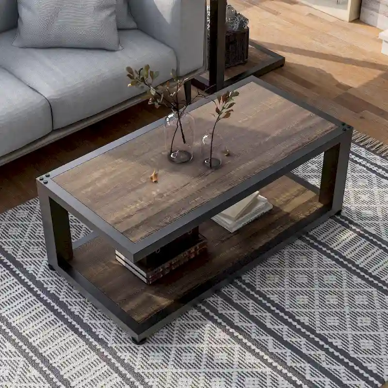 Dark Walnut and Sand Black 47-inch 1-Shelf Coffee Table