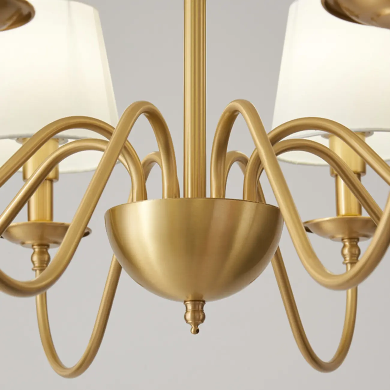 Elegant White Fabric Shade Classic Gold Chandelier