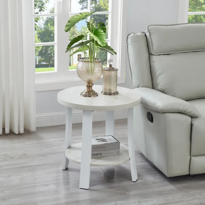 Modern style round wooden shelf coffee table - charcoal gray/white